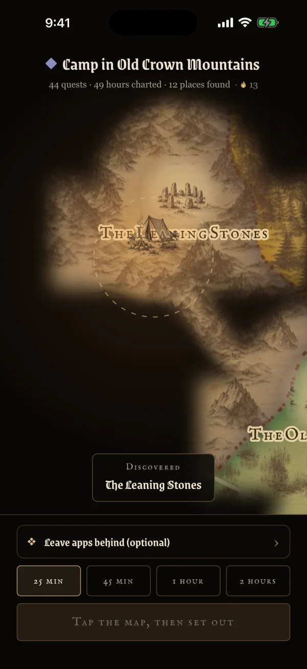 Back on the map after a quest: Discovered, The Leaning Stones